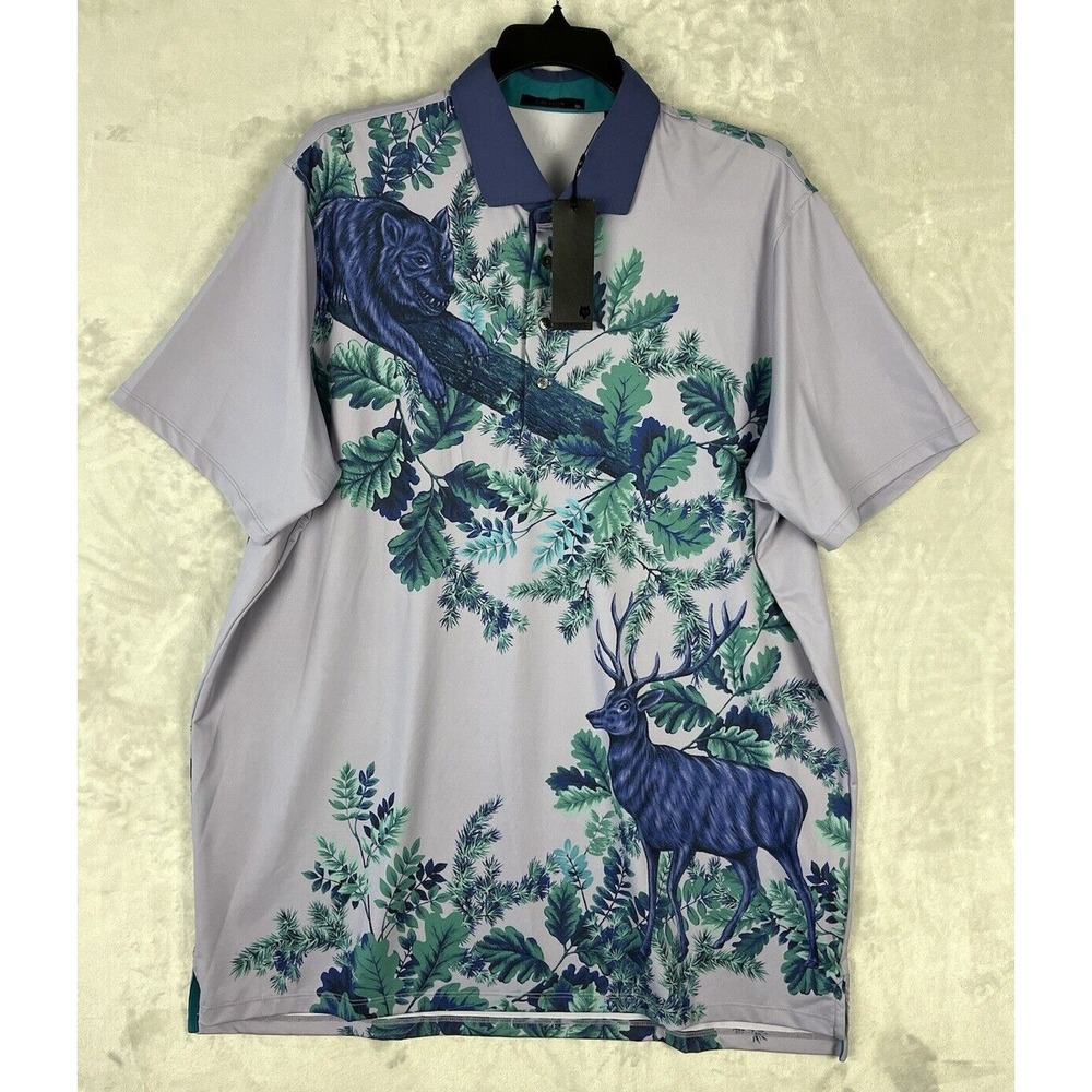 Greyson Polo Shirt Men XL Purple Enchanted Forest Thistle Print Golf NWT